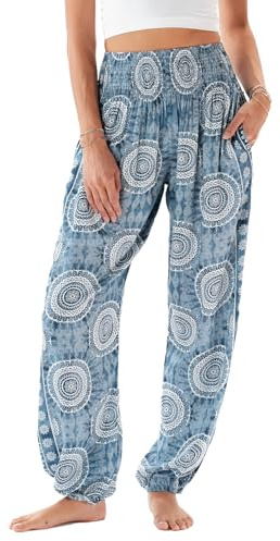 Lotus and Luna Haremshose für Damen, Thai-Hose für Strand und Lounge, hohe Taille, fließende Boho-Hose, Geniehose, Yogahose, Gezeiten, X-Groß