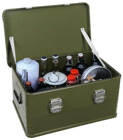Wiyuer Aufbewahrungsbox Campingbox aus Aluminiumlegierung 50L Stapelbare Truckbox Werkzeugbox mit Deckel 57.5 * 37.5 * 27.3cm für Reisen im Freien Camping Familie Outdoor