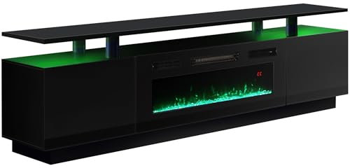 Warmiehomy Electric Fire Insert TV Stand, 78 TV Unit with Fireplace Built in, 12 Colors Moon Light & 12 Flame Effect Support, 36 Fireplace, Remote Control & Overheat Protection, Black
