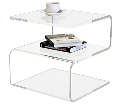 GETCK Beistelltisch aus Acryl, S-förmiger Beistelltisch für Wohnzimmer, transparenter Nachttisch, Nachttisch für Schlafzimmer, 45 cm hoch