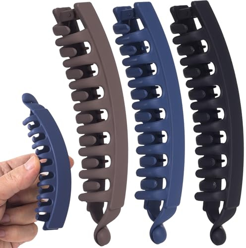 Winsyison 3pcs Banana Hair Clips, Non-Slip Large Hairstyle Claws for Women, Vintage 90s Double Combs Hairpin Accessories for Thick Thin Fine Curly Straight Long Hair- Dark Blue & Dark Coffe & Black