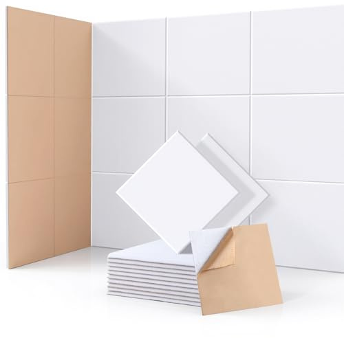 Putentfun 48 Pack Sound Proofing Panels Self-adhesive,30x30x0,9cm Square Acoustic Absorbing Panels for Wall,High Density Insulation Soundproofing Panels for Recording Studio,Game Room, Offices,White