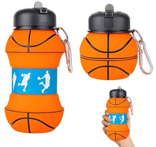 Huybaa Borraccia in Silicone Pieghevole a Forma di Basket per Bambini e Adulti - 550 ml, Senza BPA, Leggera e Portatile (Design Basket Arancione)