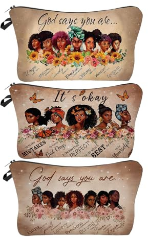 African American Makeup Bag for Purse Afro Black Cosmetic Bags for Women Inspirational Gift Small Funny Cosmetics Pouch Travel Bag Cases for Toiletries Accessories Organizer, Afro -3 Pack-05, Toiletry