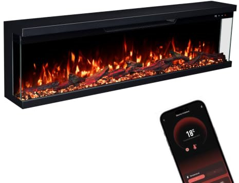 GF CORE - Camino elettrico Insert 127 con realistico fuoco LED 3D - Camino elettrico da parete con riscaldamento e fuoco, controllo app, effetto crepito e timer, max. 1800 W, 127 x 35 x 19 cm