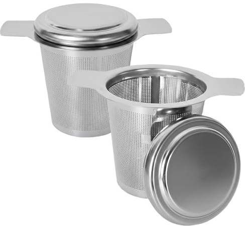 2 Pièces Filtre à Thé,Infuseur Thé en 304 Acier Inoxydable,Infuseur à Thé avec Poignée et Couvercle,Filtre the Pour Tasse à Thé Réutilisable,Filtre à Thé Trou Fin Pour Mug Tasse Théière