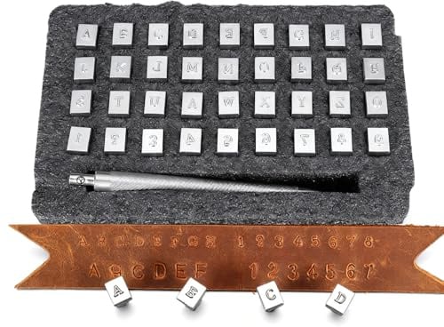 VOBOR 37 Stück Leder Prägestempel A-Z Alphabet und 0-9 Zahlen, Hoch 3.5mm, Metall Buchstaben Stempel Bastelstempel Punzierstempel für DIY Prägen Ton Leder Handwerk Druck