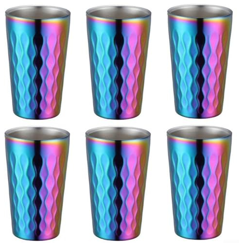 6 Pcs Stainless Steel Double Wall Insulated Water Cups 330ML Stackable Metal Drinking Mugs for Cold and Hot Beverages Outdoor or Home (Colorful)