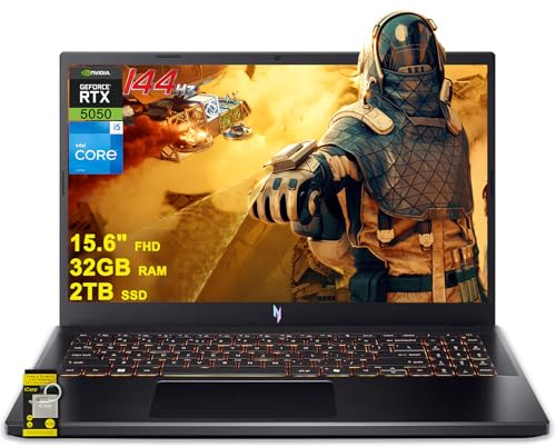 Acer Nitro V 15 Gaming Laptop 15.6 FHD IPS 165Hz Intel 8-core i5-13420H 32GB DDR4 2TB SSD GeForce RTX 5050 GDDR7 DLSS4 (Up to 440 AI Tops) Backlit Thunderbolt WiFi6 Win11 ICP Acc
