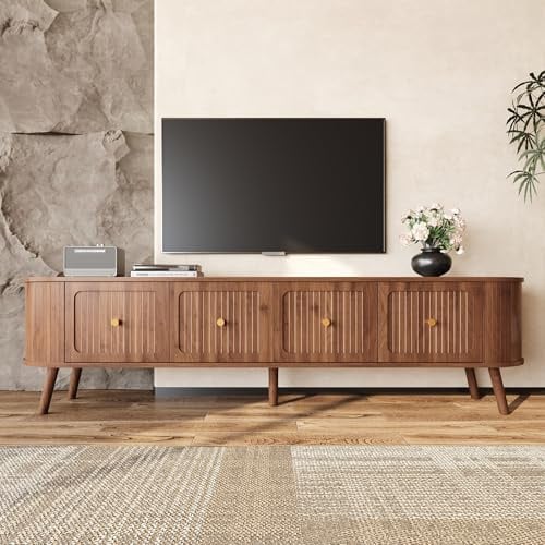 RAPRAP Mobile TV in legno 180 cm marrone, lowboard in stile vintage, tavolo TV moderno - Quattro ante, maniglie dorate, gambe in legno, design unico,Walnut