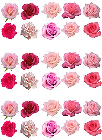 TOP Marques Collectibles Kuchendekorationen, essbar, Geburtstag, mit rosafarbenem Blumenmotiv, 30 Stück