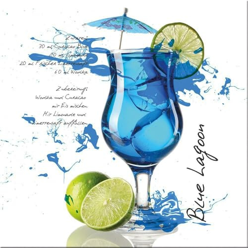 artissimo, Glasbild, 50x50cm, AG2120A, Blue Lagoon, Küchenbild, Cocktails, Bild aus Glas, moderne Wanddekoration aus Glas, Wandbild Wohnzimmer modern