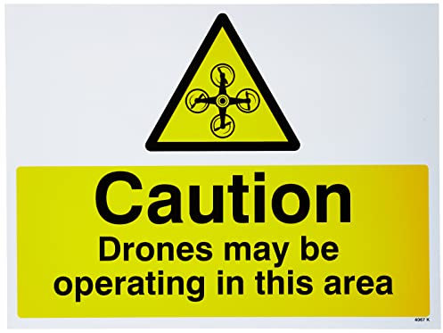 Caledonia Signs 14067K Caution Drone May be Operating in this Area Sign, 400 mm x 300 mm, Rigid Plastic