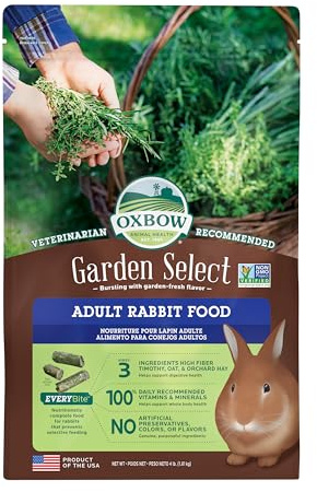 Oxbow Garden Select Adult Rabbit Food, High-Fiber Rabbit Pellets, USA, 4 lb