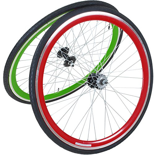 Galano Fixie Laufradsatz 700c Singlespeed Fixed Gear Laufräder Flip Flop Blade (grün/rot)
