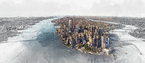 Eurographics 50x115 Flying Over Lower Manhatten, Holz, Weiß, 115 x 55 x 2,6 cm
