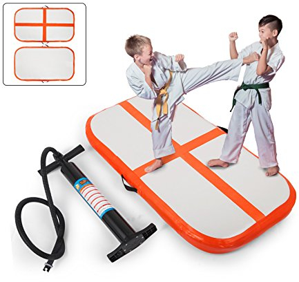Happybuy Aufblasbare Gymnastikmatte Luft-Bodenmatte mit Pumpe für Zuhause, Cheerleading, Strand, Park, Training, Kungfu, Yoga, Parkour, Wasser, Orange, 3.28ftx1.97ftx4in