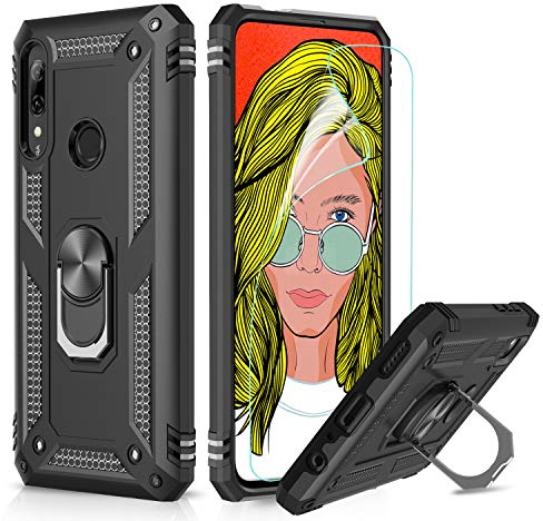 LeYi Hülle Huawei P Smart Z Handyhülle,360 Grad Drehbar Ringhalter Cover TPU Bumper Stoßdämpfung Schutzhülle mit HD Folie Schutzfolie für Case Huawei P Smart Z Handy Hüllen Schwarz