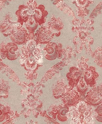 Casa Padrino Barock Textiltapete Silber/Rot 10,05 x 0,53 m - Wohnzimmer Deko Accessoires