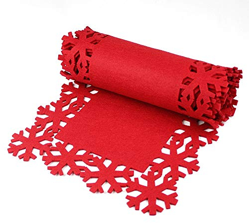 Christmas Concepts® 2M Camino de Mesa de Fieltro Rojo de Lujo con diseño de Borde de Copo de Nieve - Vajilla de Navidad - Accesorios de Comedor