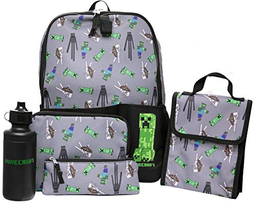 Minecraft Kids Backpack 5 Piece School Set Including Lunchbag, Water Bottle, Pencil Case and Utility Case