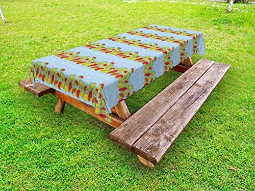 ABAKUHAUS Flytrap Outdoor-Tischdecke, Venus Pflanzen und Fliegen-Linie, dekorative waschbare Picknick-Tischdecke, 145 x 210 cm, Baby Blue Multicolor