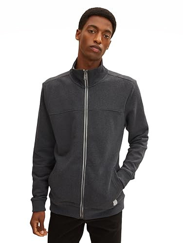 TOM TAILOR Herren Sweatjacke mit Stehkragen, 11086 - Dark Grey Melange, XXXL