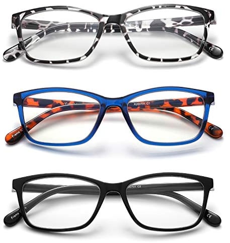 Yuluki 3 Pack Reading Glasses,Lightweight Comfortable Rectangle Readers for Men Women,Fashion Eyeglasses +1.25