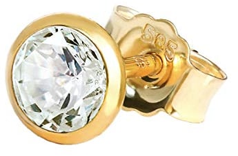 NKlaus Einzel Ohrstecker 5,0mm Gelbgold 585 14 Karat Gold Männer Ohrring Kristall Zirkonia Weiß 1768