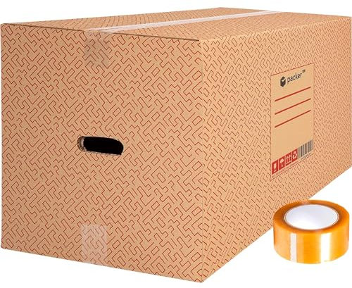 packer PRO Pack 10 Cajas Carton para Mudanzas y Almacenaje Ultra Resistentes con Asas y Cinta Adhesiva 600x400x400mm