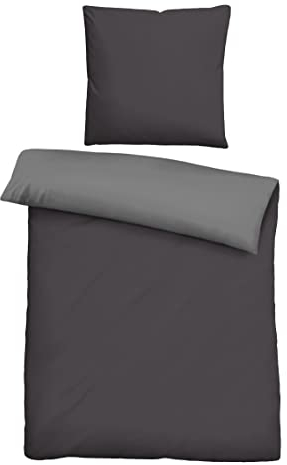 biberna 0455775 Bettwäsche Garnitur mit Kopfkissenbezug Linon 1x 155x220 cm + 1x 80x80 cm, titanium