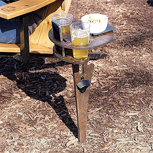MNSSRN Weinglashalter im Freien, Abnehmbarer Outdoor-Bier-Tisch, Garten im Freien, Reisestrand,Braun