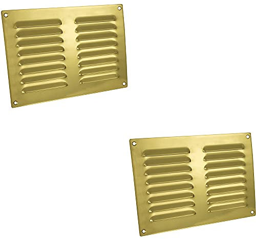 2 Pack | 242 x 165mm Hooded Louvre Airflow Vent - Polished Brass - Internal Door Plate | Indoor Ventilation Wall Plate - Airing Cupboard Boiler Room - Increased Airflow Door Vent