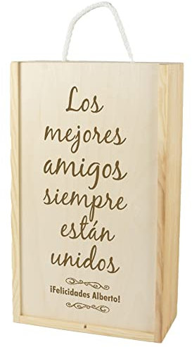Caja de Madera para dos Botellas de Vino grabada con el Texto Que tú Quieras.