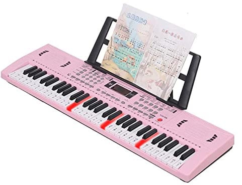 XHTONGSH 61-Key Electronic Piano Keyboard,Portable Digital Piano Keyboard for Beginners with Mic Stand,Multi-function Music Keyboards for Enthusiast Piano (Color : Pink)