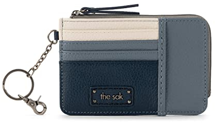 The Sak Iris Wallet in Leather, Elevated Card Holder with Keychain, Dusty Blue Block
