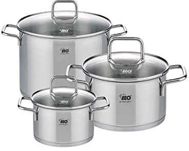 ELO 9999950 Kochtopf-Set, 3-teilig, Edelstahl, 16, 20 und 26 cm, Induktion, Töpfe, Edelstahl, Glas, 16 cm, 20 cm, 26 cm