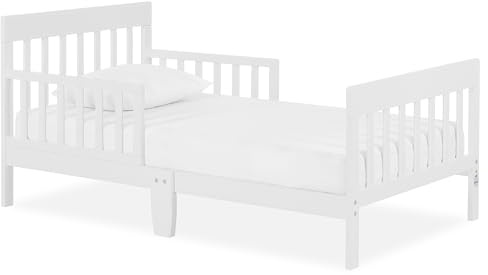 Dream On Me Finn Toddler Bed in White, Greenguard Gold and BSA Certified, Non-Toxic Finish, Made of Sustainable New Zealand Pinewood, Low-to-Floor Design with Safety Guard Rails