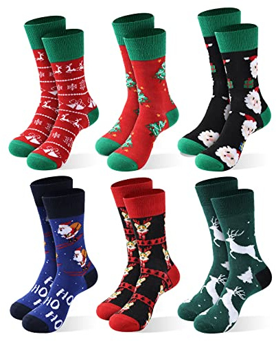 Moonlight Manor 6 Paare Weihnachtssocken für Frauen, Weihnachtsstrick Crew Socken Urlaub Warme weiche Winter Geschenk Weihnachtsmann Neuheit Socken 37-46