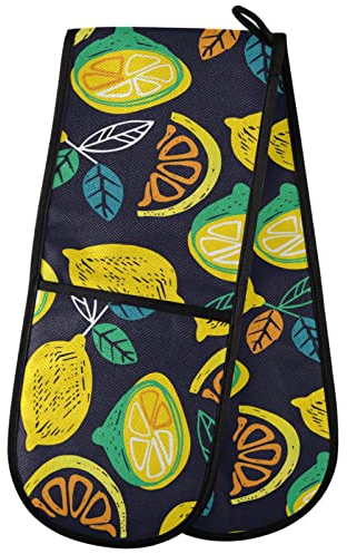 ZZXXB Lemon Print Double Oven Mitt Heat Resistant Non-Slip Kitchen Gloves Extra Long 7 x 35 for Cooking Baking Barbecue Grilling