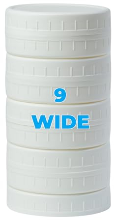 Bedgeta 9 Pack Upgraded White Wide Mouth Mason Jar Lids with Silicone Rings, for Ball, Kerr and More,86mm Plastic Mason Jar Lids