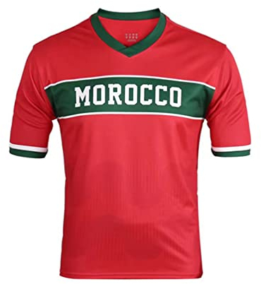 YuanDiann 2022 Katar Fußball Weltmeisterschaft T-Shirt Kurzarm Rundhals Fanshirt Trainingsshirt Stretch Casual Atmungsaktiv Sport Shirt Bedrucken Fussballtrikot Marokko M