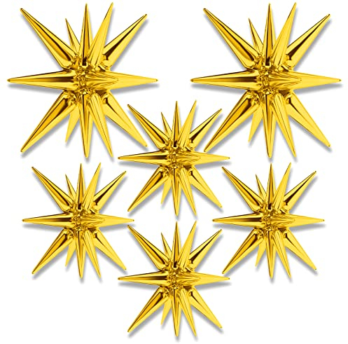 kukifun Explosion Stern Folienballons 6 Stück,Goldener Stern Folienluftballon,Luftballons Girlande zubehör,Sternfolienballons für Karnevalsdeko Weihnachten Geburtstagsdeko, Hochzeitsdeko, Partydeko