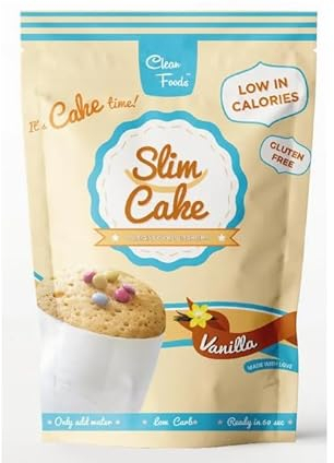 CleanFoods SlimCake Tassenkuchen Vanille 5 x 50g I Konjac Glucomannan I nur 73 Kalorien je 100g Kuchen I frei von Gluten und Zucker I in 60 Sekunden zubereitet