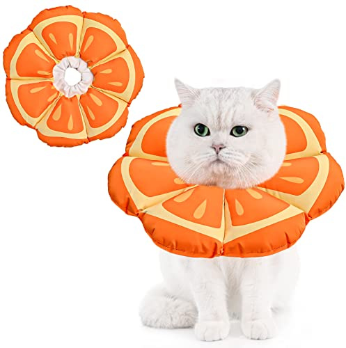 Avont Soft Adjustable Cat Recovery Cone – Post-Surgery E-Collar (L) | L: neck 25-35cm, weight 3.5-7.5kg, Ultra-soft breathable fabric, Machine washable,Orange