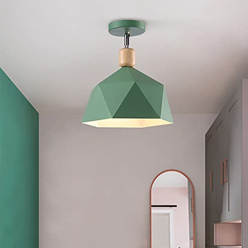 Mengjay Bois Métal design Lampe Plafonnier,Suspension Luminaire Moderne Style,Luminaire Plafond Industrielle Vintage Douille E27,pour Chambre à coucher Salon (Green)