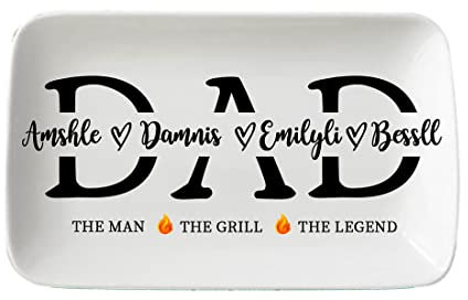 Personalized Father Day Grill Platter Dads/Daddy's Grilling Plate Custom Family Name BBQ Grilling Plate Fathers Day Birthday Gifts for Dad Daddy PaPa Grandpa from Son Daughter Wife Grandchild