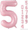 Light Pink Balloon Number 5, 40 Inch Large Self Inflating Foil Number Balloons 0-9, Pastel Pink Digital 5 Helium Balloon for 5th Girls Women Birthday Party Graduation Anniversary Decorations