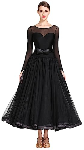 CRETUAO Eleganti Abiti Ballo Sala Donna, Abiti Ballo Classici in Rete a Maniche Lunghe, Abiti Ballo Standard Moderni di Lusso per la Competizione di Danza del Valzer di Tango