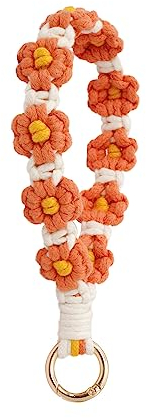 AOKSUNOVA Schlüsselanhänger Makramee Orange Schlüsselband Kurz Gänseblümchen Armband Geschenk für Frauen